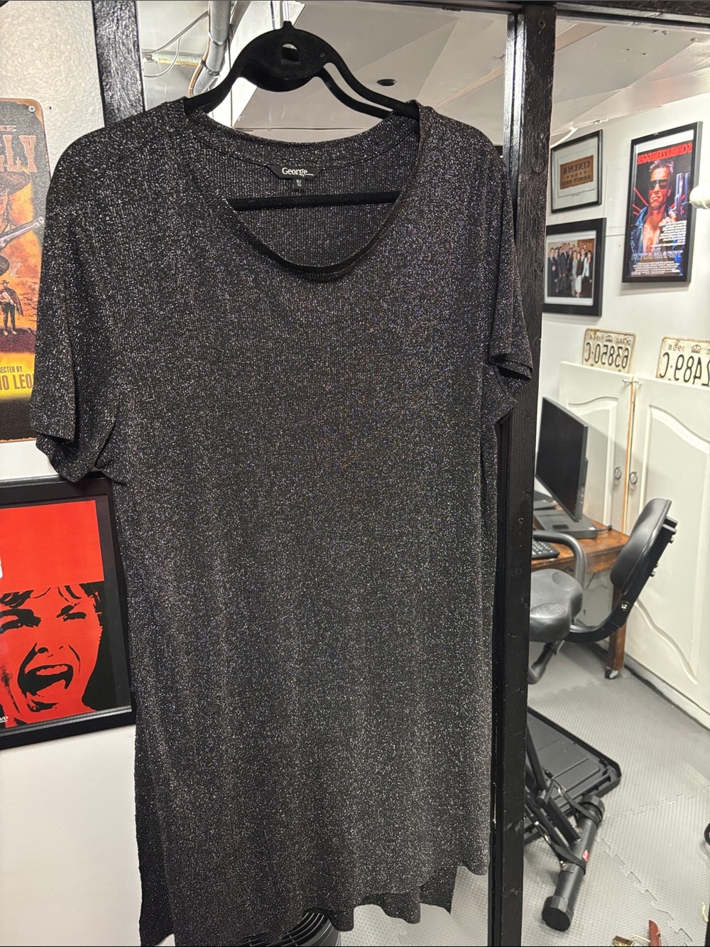 George Shimmery Black Short-Sleeve Tunic dress